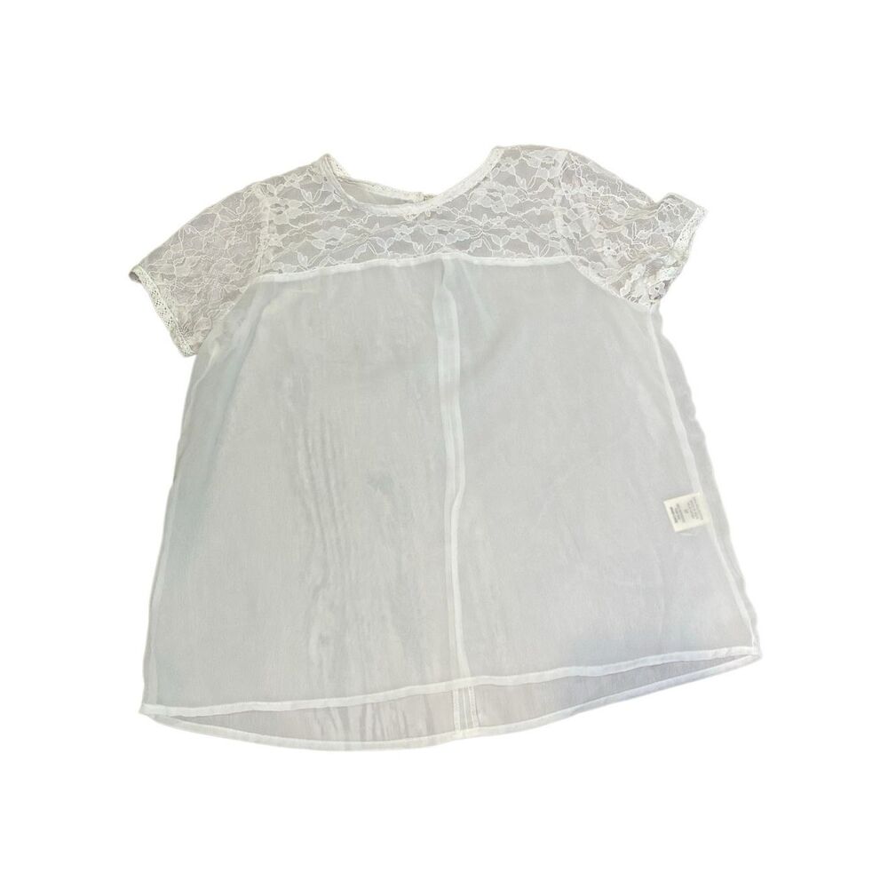 White Sheer Lace Floral Blouse Boho Cottagecore Romantic Lightweight Summer Top